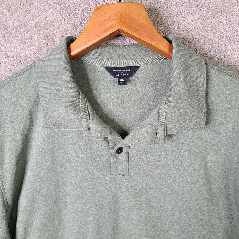 Banana‎ Republic Shirt Mens XL Green Luxe Touch Polo Short Sleeve Cotton Casual